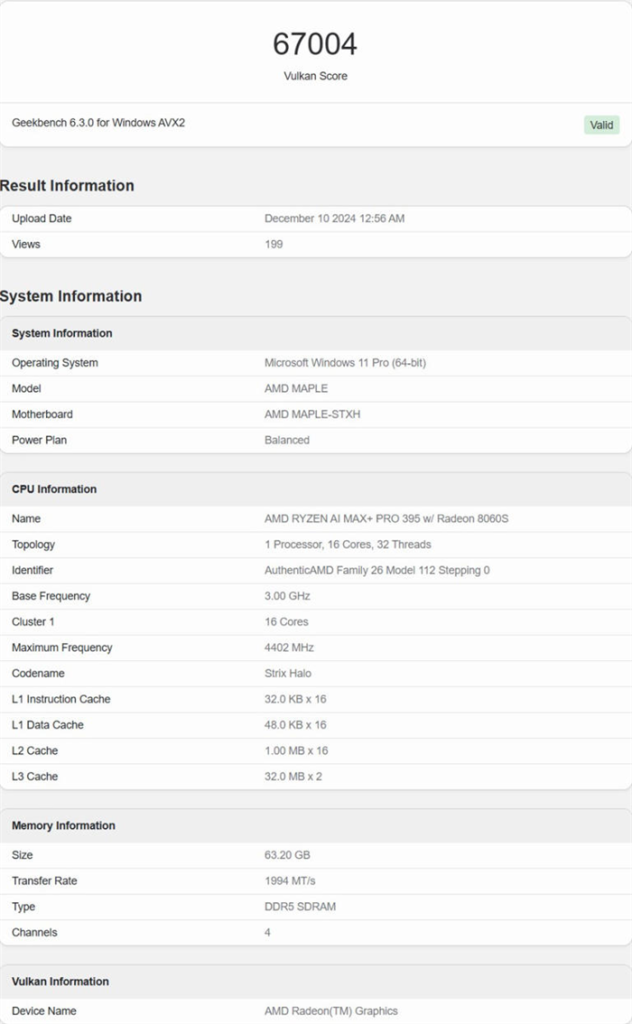 AMD 旗舰APU锐龙AI MAX+ PRO 395 测试成绩曝光