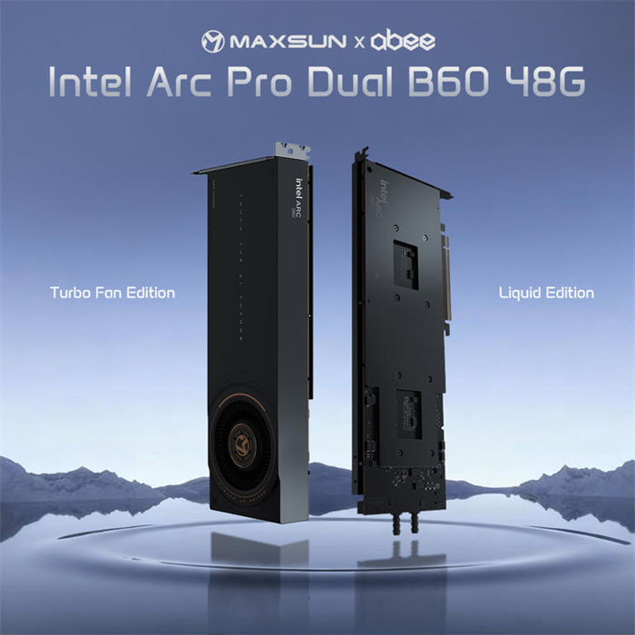 铭瑄与 abee 合作推出的水冷版锐炫 Pro B60 Dual 48G 显卡